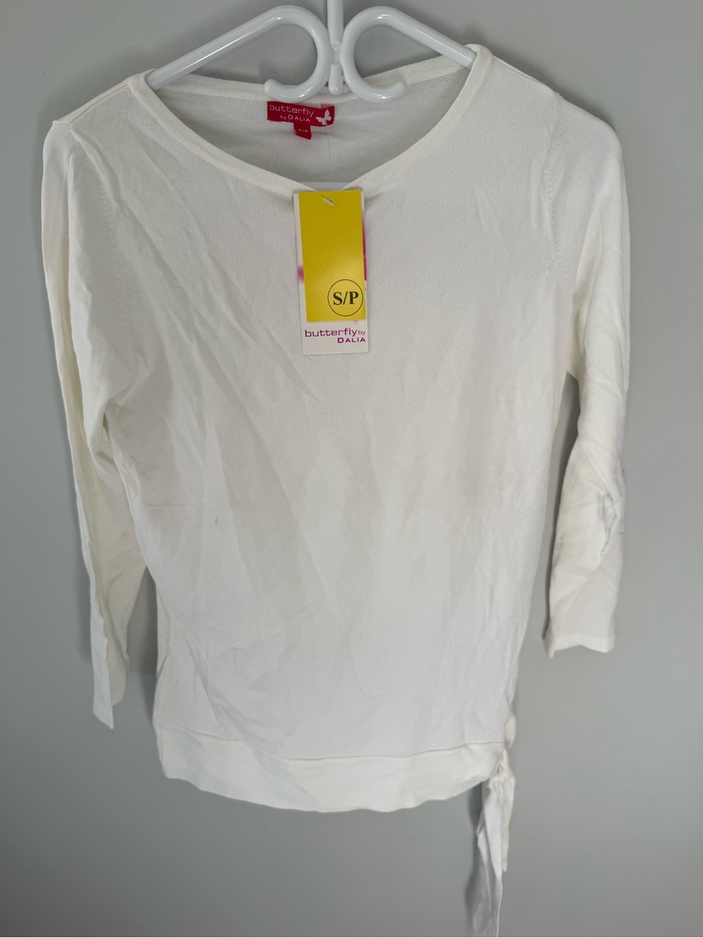 Dalia White Long Sleeve Tie-Hem Tee